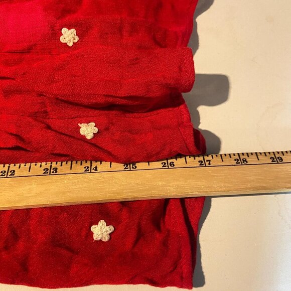 Free People Women XS Embroidered Wide Leg Jumpsuit Red Boho V Neck Cropped Puff - Picture 12 of 13